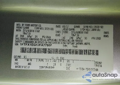 2018 Ford F-150 Xlt из США, поврежденный, VIN 1FTFX1EG4JFA77888